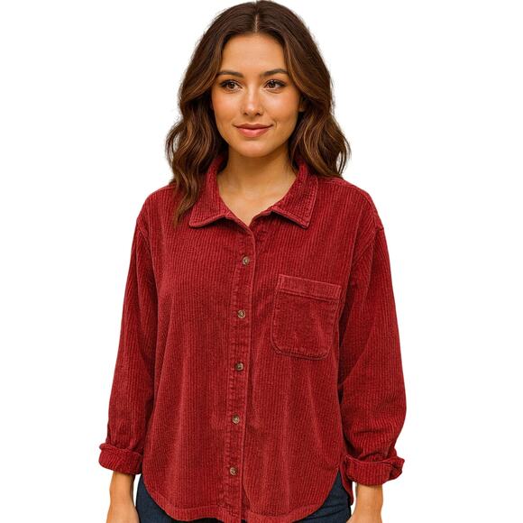 Ll bean coral corduroy womens shaket Button up warm winter 1X minimalist comfy - Picture 1 of 8